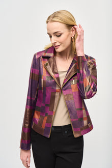  Joseph Ribkoff Foiled Print Faux Suede Jacket