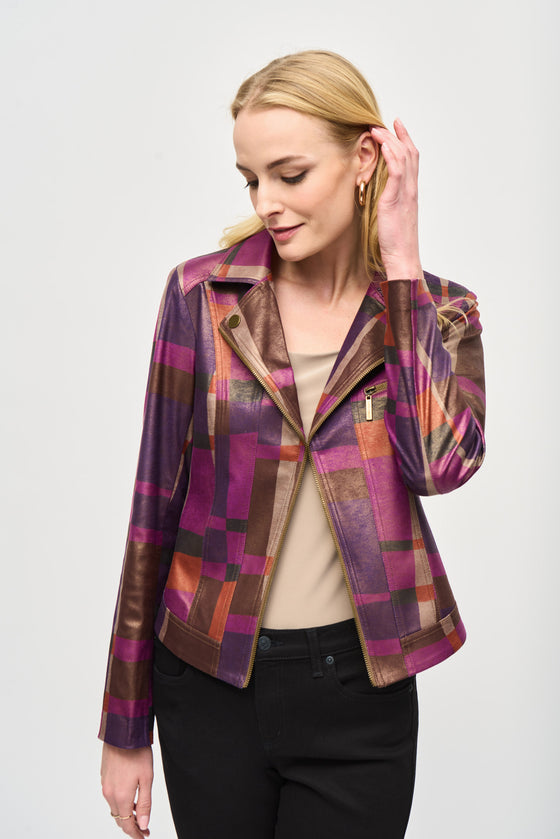 Joseph Ribkoff Foiled Print Faux Suede Jacket