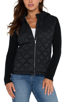  Liverpool LA- Quilted Front Hooded Zip Sweater